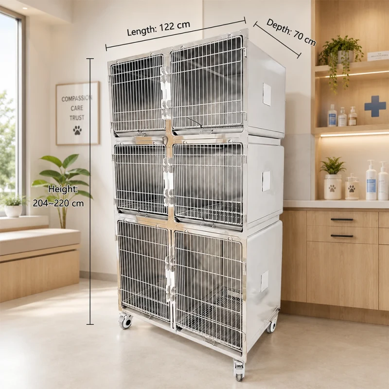 Factory Supply Stainless Steel Veterinary Pet Cage Dog Cat Recovery Kennel for Vet Clinic and Animal Hospital