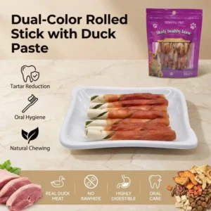 Factory Two Tone Twisted Dog Chew Sticks with Duck Paste OEM ODM Supply