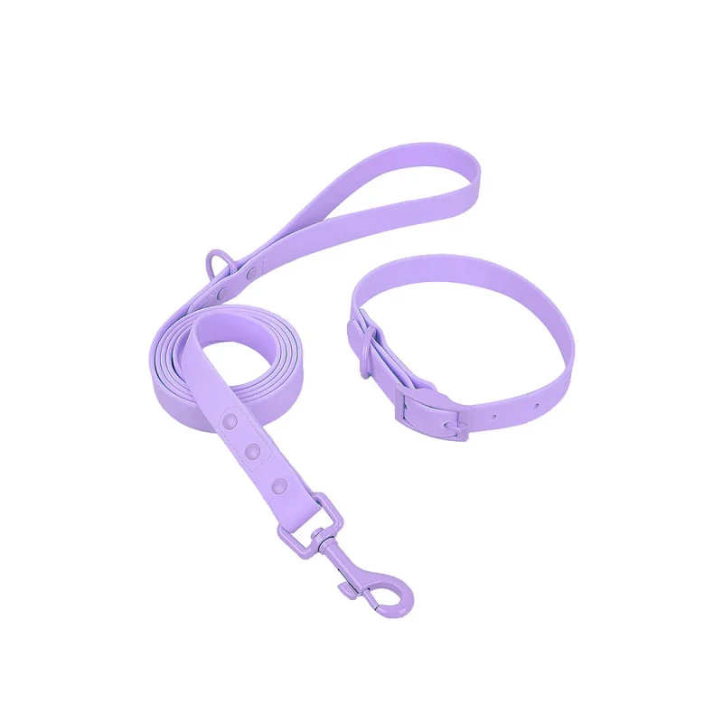 Factory Water Proof Pet Walking Rope Washable Pvc Macaron Colors Dog Collar Leash Set