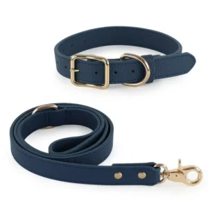 Factory Waterproof Leather Dog Collar and Dog Leash Set Custom Logo No Pull Metal Buckle PU Leather Pet Collar Collar Leash