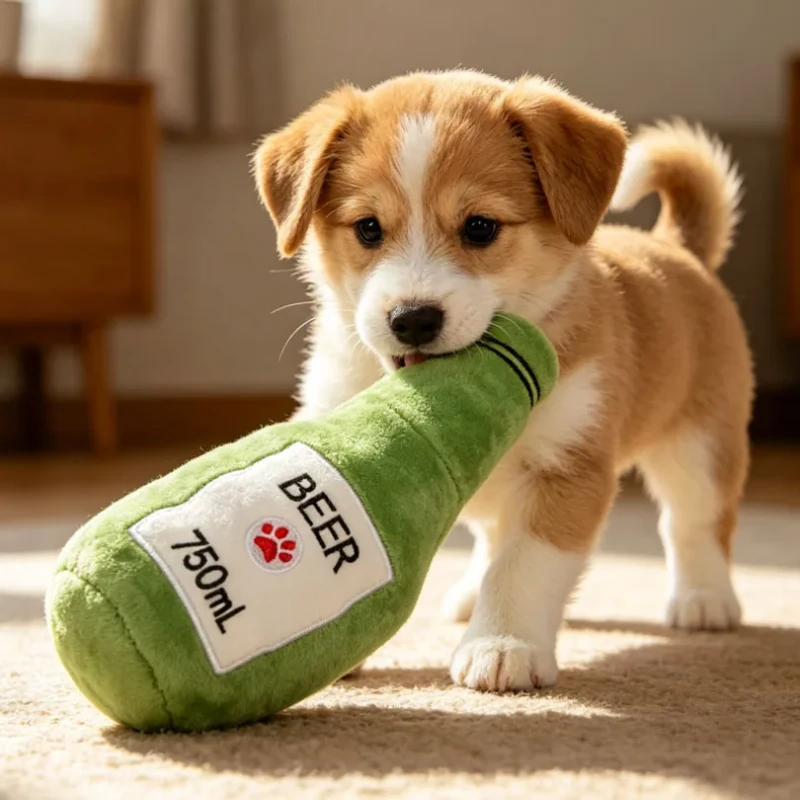 Fancy Pet Squeaky Toy Cute Wine Bottle Shape Multi Color Dog Interactive Pet Chew Toy