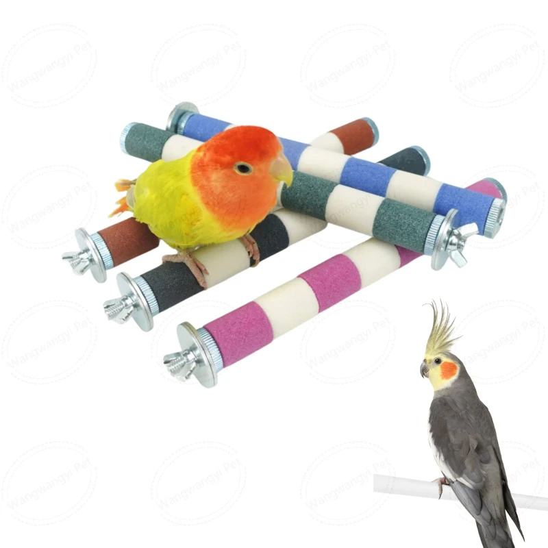 Fashion Colorfast Striped Bird Perching Stick Frosted Sand Parrot Standing Toy
