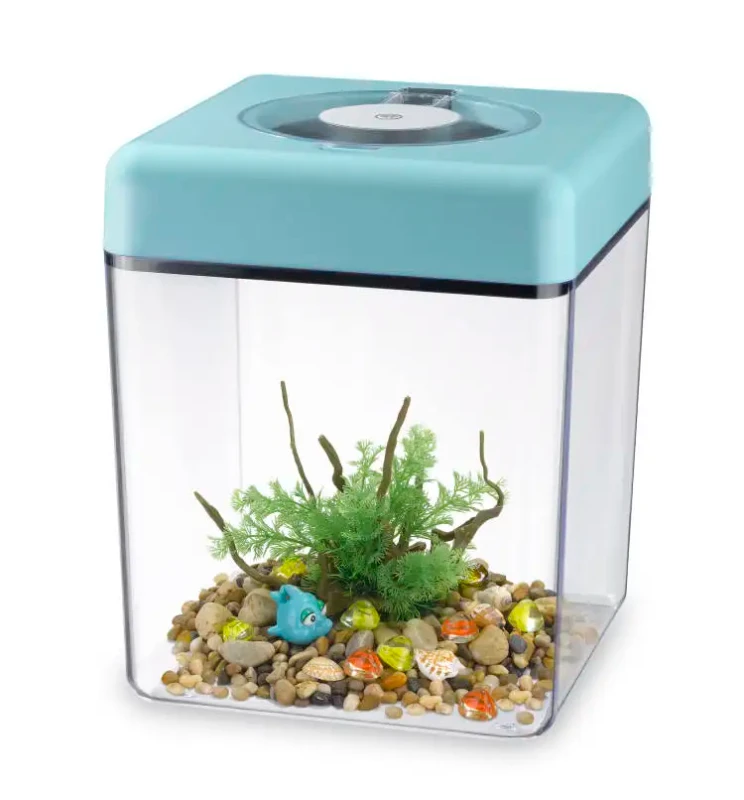 Fashion Office Decoration Transparent Plastic Aquarium with Multi color LED Lights for the Desktop Office Accessories