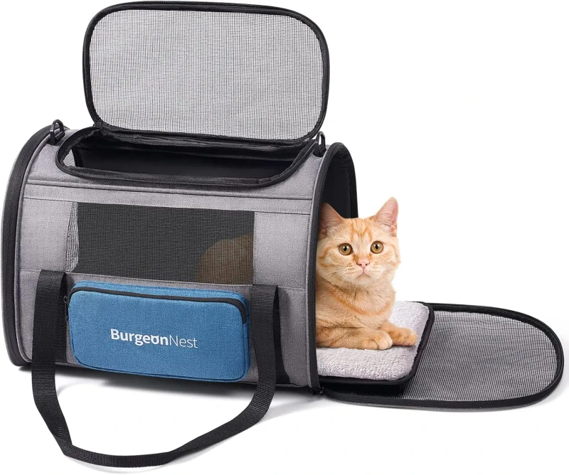 Fashion Polyester Pet Carrier for Large Cats Small Dogs Top Loading Collapsible Escape Proof Travel Bag