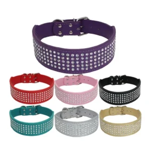 Fashionable Adjustable PU Leather Pet Decorative Necklace Dog Collar With Crystal Studded Bling Rhinestone