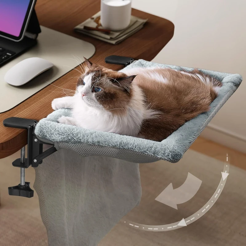 Fashionable Metal and Plush Suspended Cat Nest Office Cat Climbing Frame and Desk Cat Hammocks Pet Bed Carton Packing