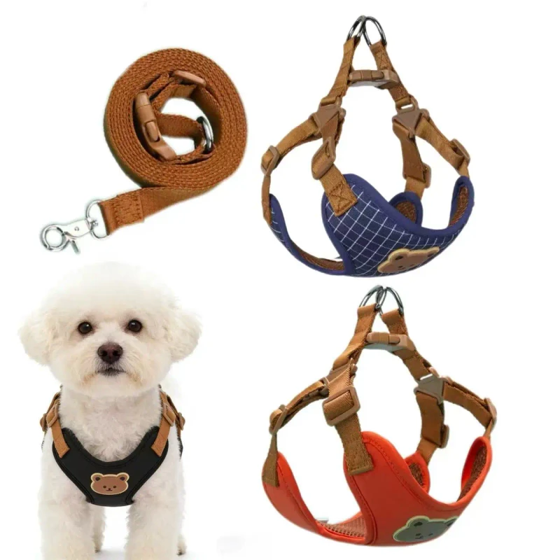 Fast Delivery Medium Small Pet Cat Harness Leash Lovable 8 Color Solid Mesh Adjustable for Dogs with 1 Leash