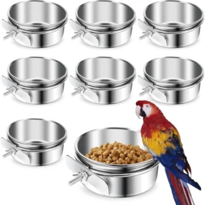 Feeding Dish Cups Bird Feeder Metal Food Water Bowl Pet Cage Cups Holder for Bird Stainless Steel Bird Bowls