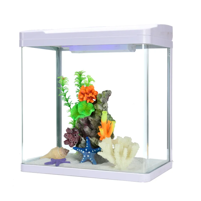 Fish Tank Aquarium Plant Transparent Plastic Fish Tank Desktop Decor Ecological Small Aquarium LED Glass Aquarium