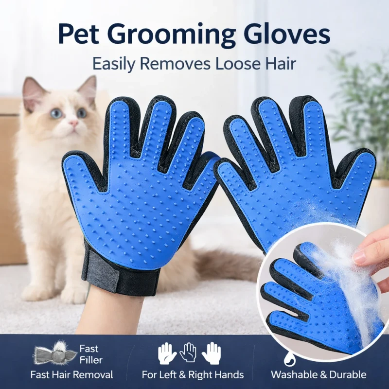 Five Finger Pet Grooming Gloves Silicone Deshedding Brush Hair Remover Massage Mitt Dog Cat Bath Grooming Tool OEM ODM