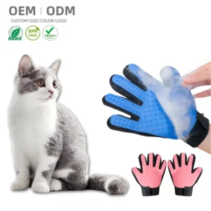 Five-Finger Silicone Cat Hair Removal Gloves Gentle Shedding Brush for Pet Grooming and Bathing