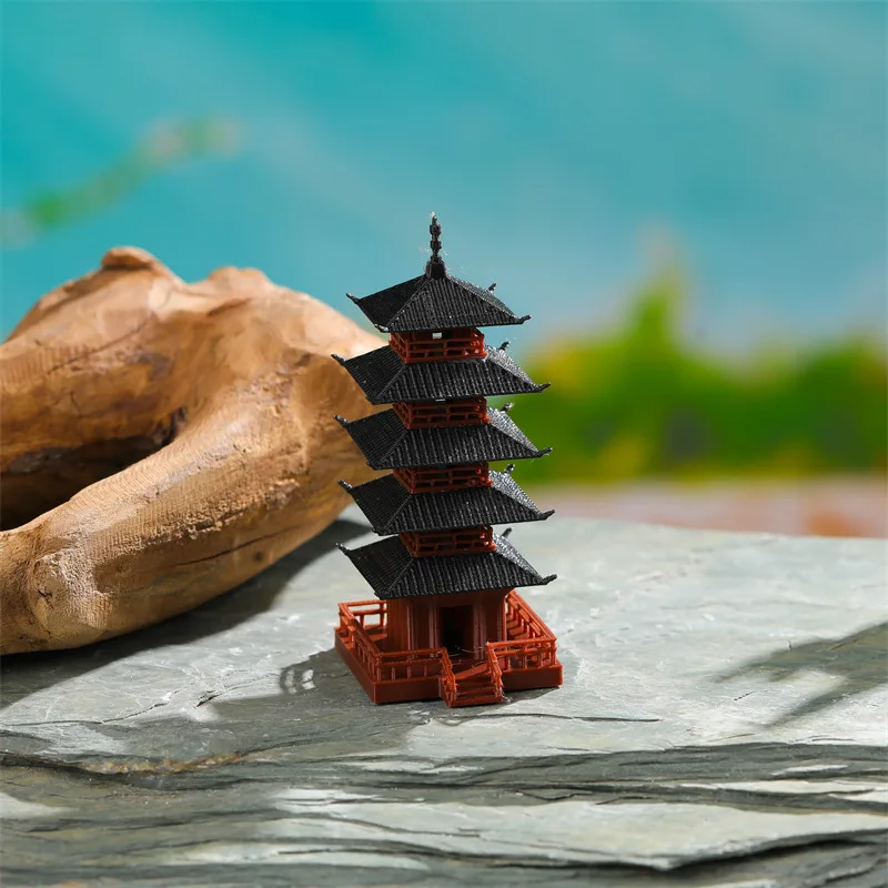 Five Tier Chinese Pagoda Resin Statue Water Tank Rockery Micro Landscape Bonsai Aquarium Decor