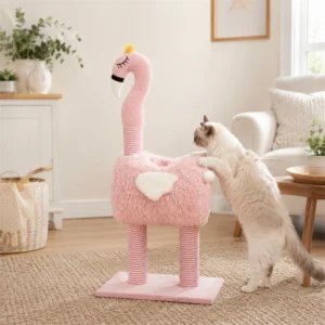 Flamingo Cat Tree Tower with Sisal Scratching Board Indoor Cat Climbing Frame & Interactive Cat Toy Furniture