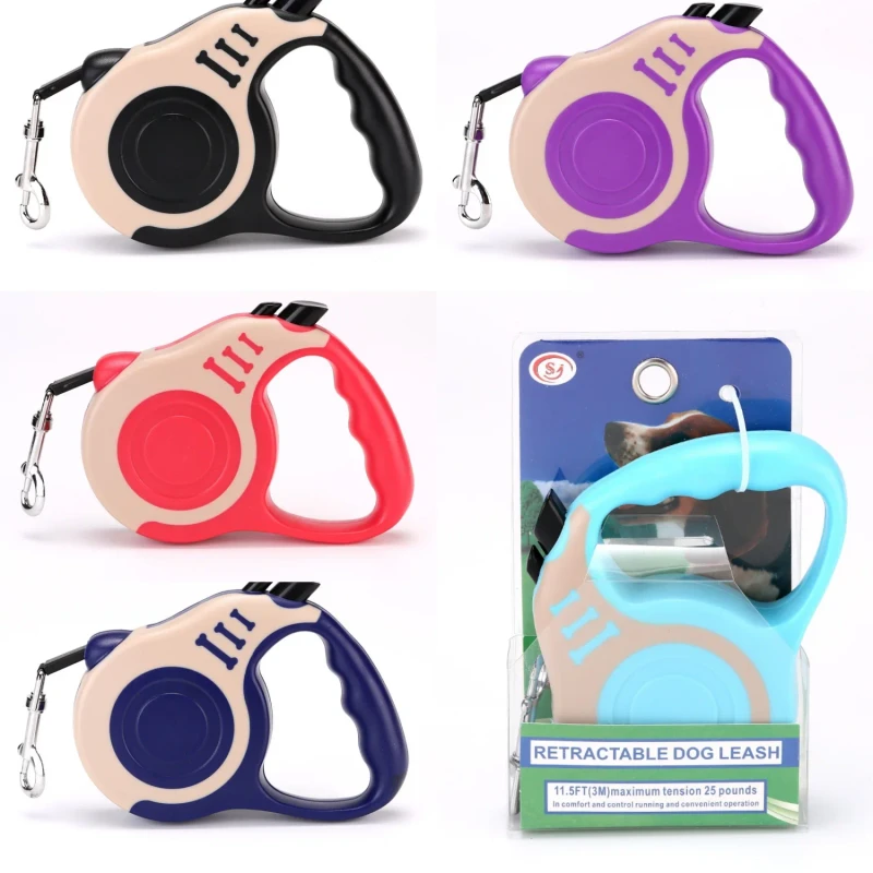 Flexible Wear resistant 3m 5m Flexible Automatic Retractable Auto Dog Leash Pet Traction Rope Leash Pet Product