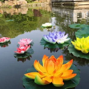 Floating Buddha Statue with Artificial Lotus Flowers Handmade Plastic Props for Water Feature Pond Landscape Fish Tank Decor