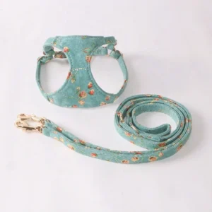 Floral Pattern Pet Harness Set Suede Style Dog Harness Leash Set Dog Harness Fashion Pet Walking Set Luxury Pet Clothes