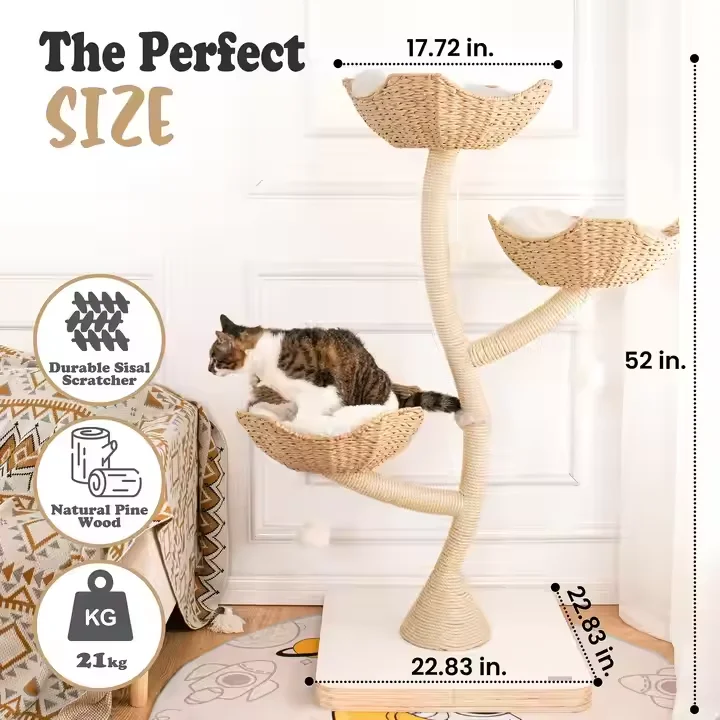 Flower Cat Climbing Frame Tree House Modern Comfortable Tower Cat Trees Scratcher Wooden Cat Tree