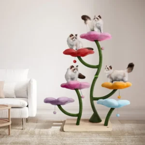 Flower Cat Tree Cat Tower with Sisal Scratching Posts Cat Condo with Pink Top Perch