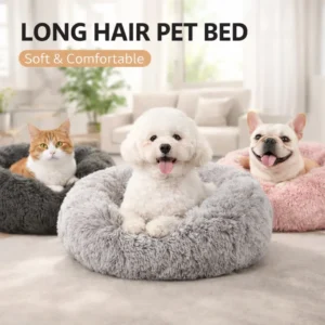 Fluffy Plush Pet Bed Soft Cartoon Style Washable Dog Cat Rest Bed Solid Warm Sleeping Feature Packaged Carton