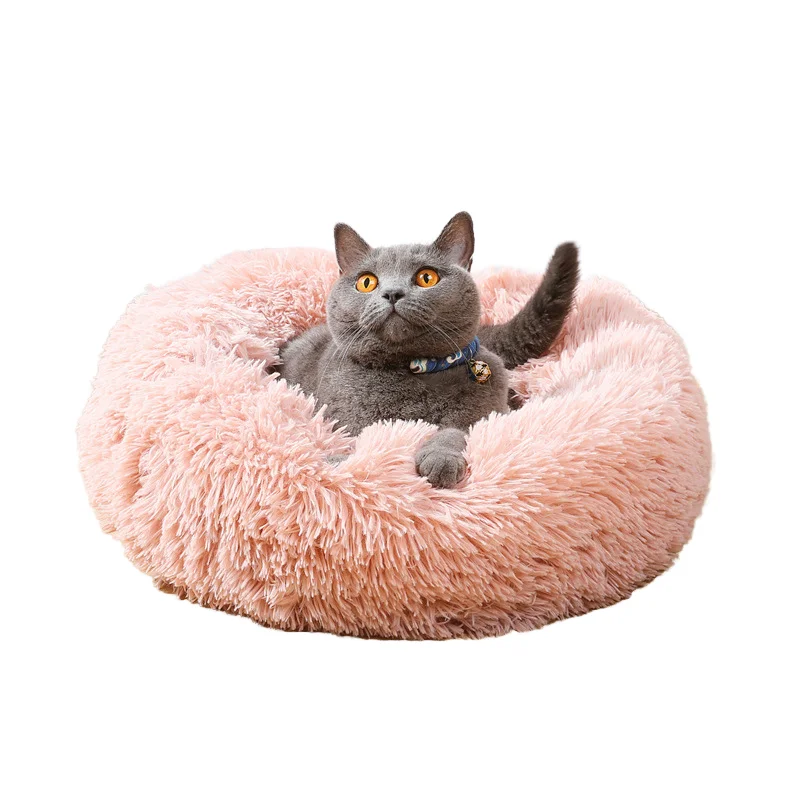 Fluffy Warm Plush Anti Anxiety Non Slip Bottom Washable Comfortable Sleeping Indoor Round Cat Dog Pet Bed