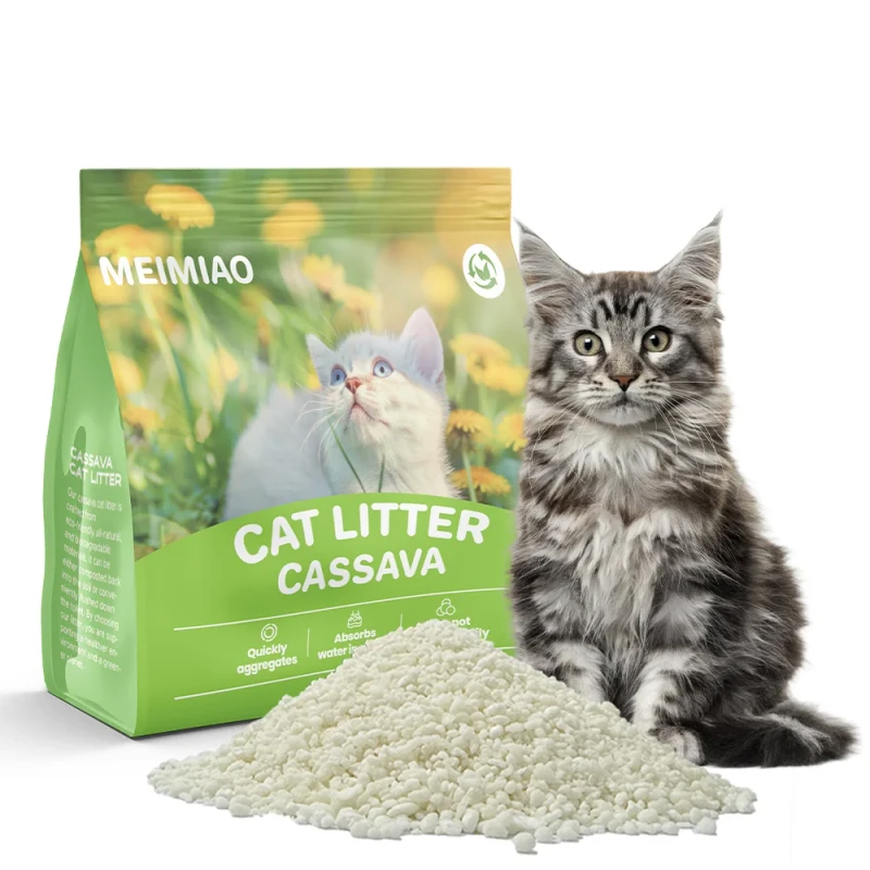 Flushable Cassava Cat Litter Quickly Absorbs Water and Deodorizes Plant Materials Suitable for Cats