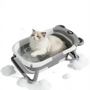 Foldable Battery Powered Pet Bath Tub for Cleaning Grooming Dogs Cats Plastic Temperature Display for Bathroom Use