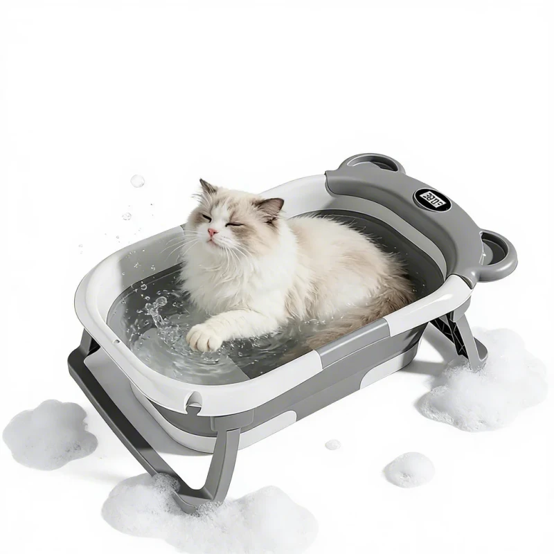 Foldable Battery Powered Pet Bath Tub for Cleaning Grooming Dogs Cats Plastic Temperature Display for Bathroom Use