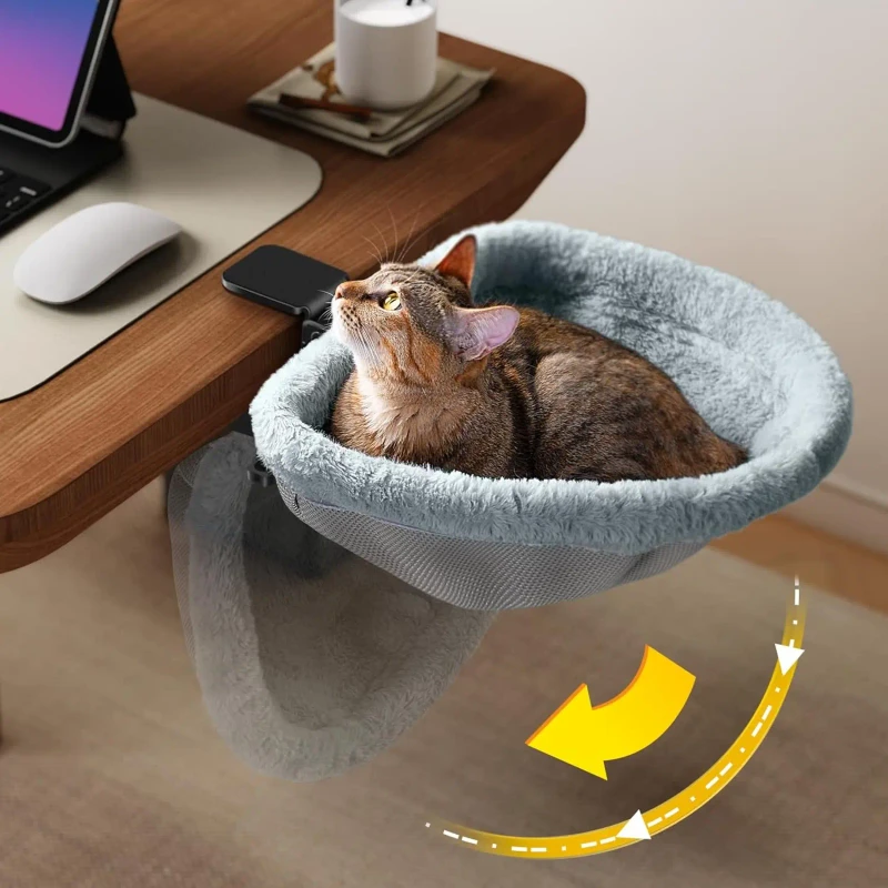 Foldable Cat Bed One-Click Setup Plush Faux Fur Donut Bed for Desk/Table Space-Saving Washable Pet Bed