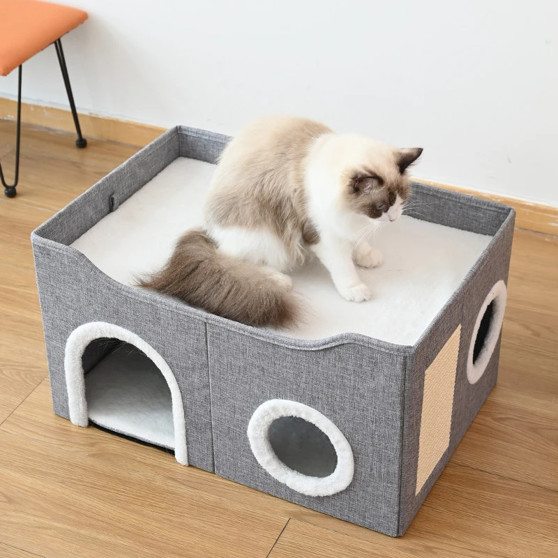 Foldable Indoor Pet Bed with Scratch Sides Cat Furniture Indoor House Toy