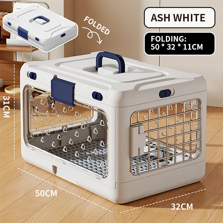 Foldable Lightweight Square Fashion Pet Airline Carrier Window Portable Travel Crate Thickened PP Breathable Large Pet Cage Snap