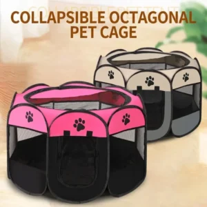 Foldable Octagonal Pet Cage Steel Wire Frame Breathable Luxury Design Oxford Cloth Kennel for Dogs Cats All Seasons Use Box