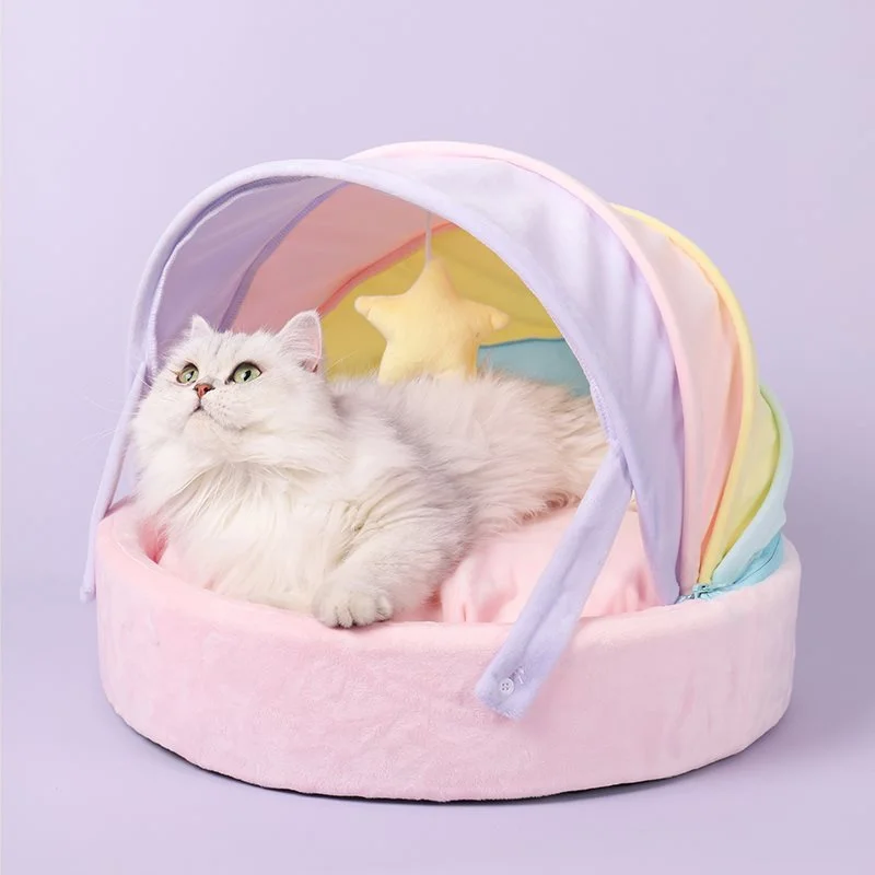 Foldable Pet Tent Bed for Cats and Dogs All Season Use with Breathable Summer Mat