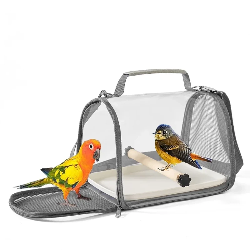 Foldable Portable Small Bird Backpack Zipper Closure Pet Carrier with Lizard Cage for Parrot Pigeon Other Small Pets