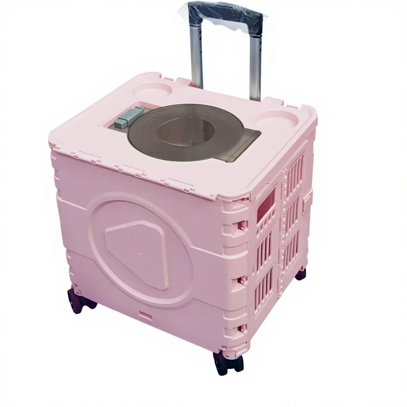 Foldable Portable Solid Pet Carrier with Trolley Handle for Cats and Dogs PP Resin Material Snap Button Safe Travel