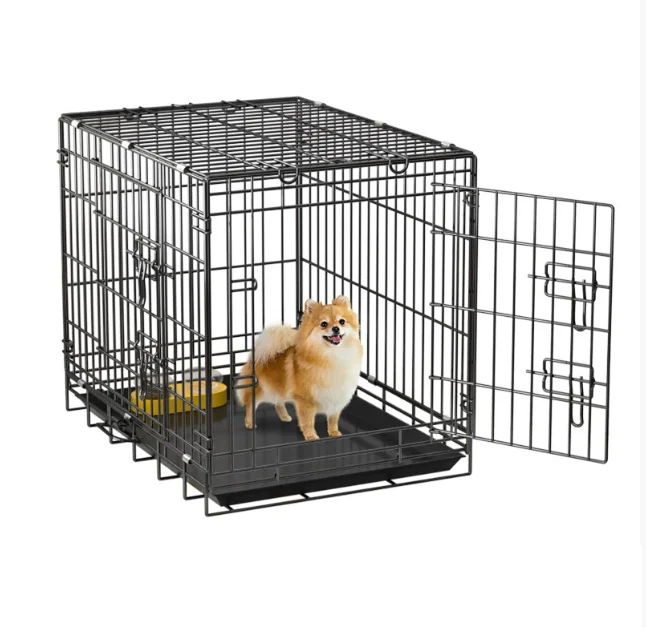 Foldable Self Installing Multi Door Dog Kennel for Large Breed Dogs Iron Frame Anodized Finish Simple Modern Plastic Tray Box