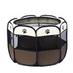 Folding Dog Playpen Pet Cage with Breathable Solid Pattern Zipper Closure for Camping