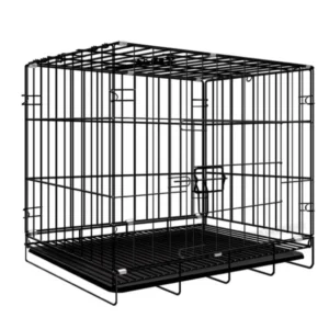Folding Metal Wire Dog Crate Two Door Pet Cages Carriers Houses Large Kennel Collapsible Pet Animal Cage