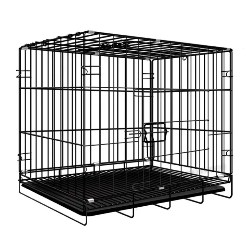 Folding Metal Wire Dog Crate Two Door Pet Cages Carriers Houses Large Kennel Collapsible Pet Animal Cage
