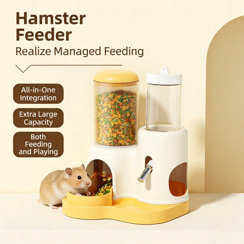For Travel Busy Owners BPA Free 2 in 1 Hamster Automatic Waterproof Solid Plastic Food Bowl and Water Bottle Small Pet Supplies