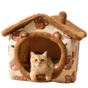 Four Seasons Cat Dog House Bed Kennel Foldable Puppy Nest Warm Cave Sleeping Bed Cute Cover Pet Bed House Indoor Furniture