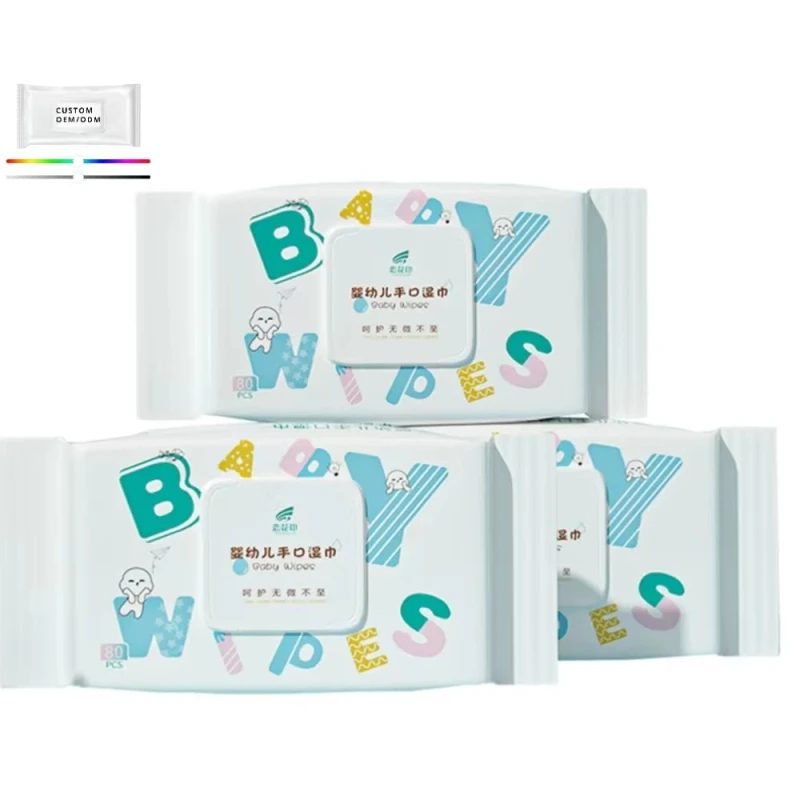 Free Sample Customized Packing Wet Wipes Naturals Pure Water Soft Baby Wipes 80pcs