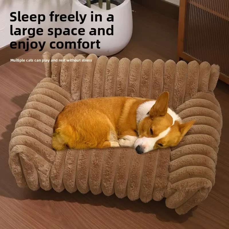 French Style Fluffy Pet Bed Thickened Large Size Dog Cat Bed Pet Nest Sofa Comfortable Breathable and Warm Easy Cleaning