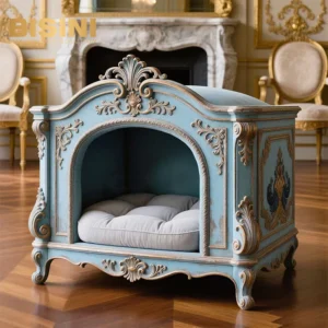 French Style Light Blue Bedside Table Style Baroque Vintage Cat and Dog House