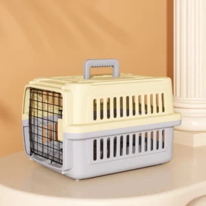 Front Door Pet Travel Cage Foldable Breathable Yellow Plastic Kennel for Moving Vet Visit