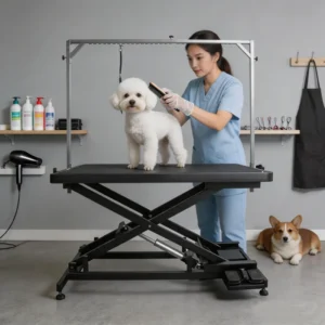 Full Black Height Adjustable Foldable Dog Grooming Electric Table for Dogs with Various Sizes and Security Protection