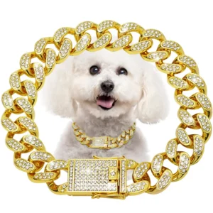Full Crystal Cuban Chain Pet Collar 20mm Wide Hip Hop Style Heavy Alloy Punk West Coast Fashion