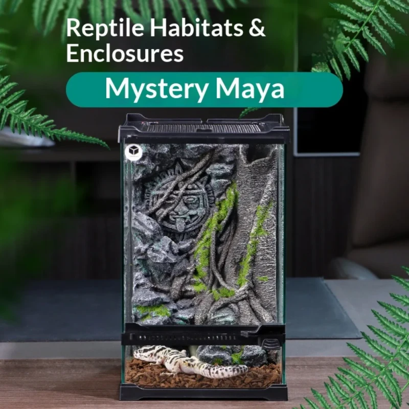 Full View Front Opening Glass Reptile Tank Terrarium 8x8x12.8 Inch 3D Background Decor Reptile Amphibian Enclosure Habitat