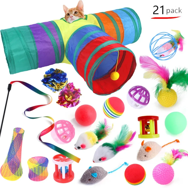 Fun Channel Feather Balls Mice Shape Pet Kitten Dog Cat Interactive Play Toy Cat Tunnel Small Cat Toys Set