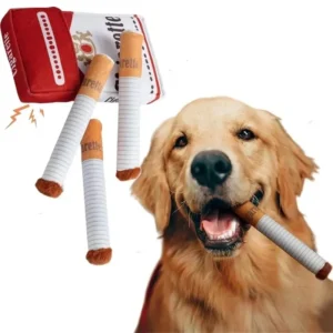Funny Creative Cigarette Interactive Dog Toys Plush Cigarette Dog Toy Chewing Toy with Squeaking Sound Cigarette Hiding Pipe Bag