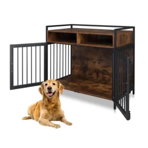 Furniture Dog Crate Furniture Double Door Wooden Wire Dog House Decorative Dog Kennel With Pet Bed